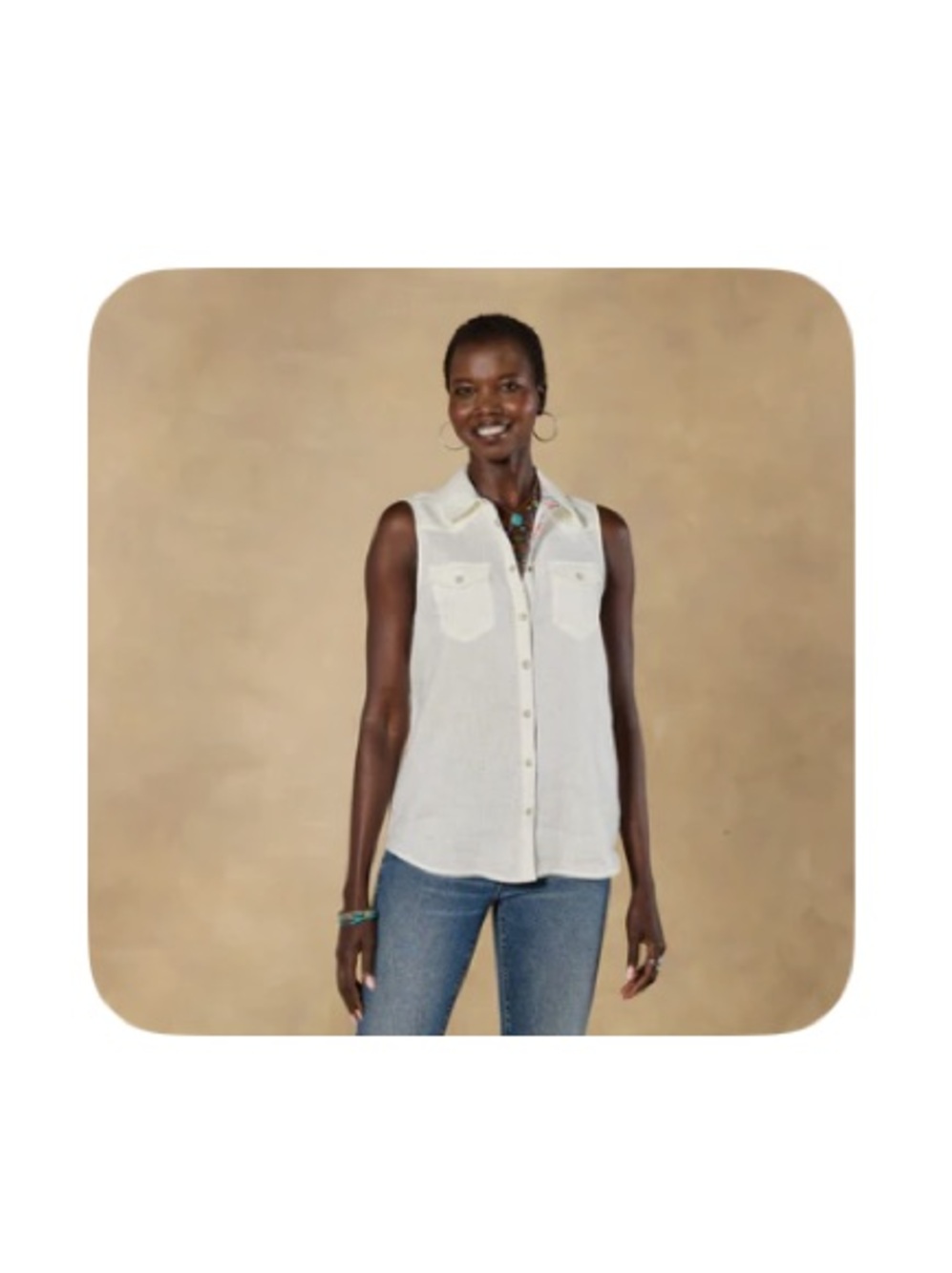 Sundance Pure White Linen Willow Sleeveless Top Pearl Snap Front XL Button-down - Picture 14 of 15